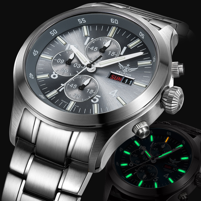 Yelang T100 Tritium Watch For Men Sport Chronograph Watches For Mens Quartz Wristwatches Chic