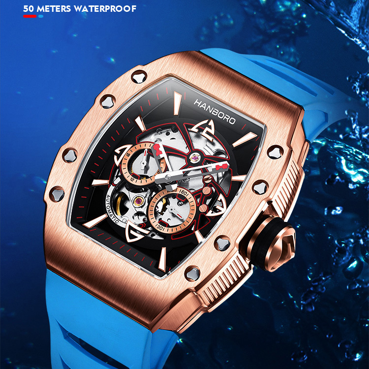 HANBORO Men Automatic Watch Luxury 50M Waterproof Luminous Fashon Self ...