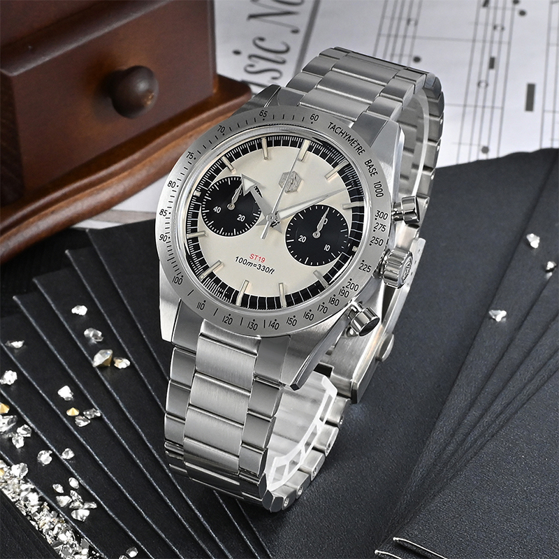 San Martin Men Chronograph Watches Luxury SM57 Panda Manual Wind ...